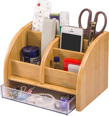 Glosen 5 Compartments Wooden Pen Stand(Light Brown)