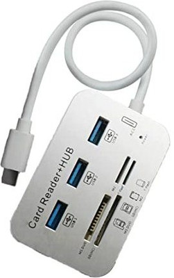 TECHGEAR 7 in 1 Type C Combo Card Reader Hub, USB3.1 Type C to 3 Port USB 3.0 Adapter Card Reader(White)