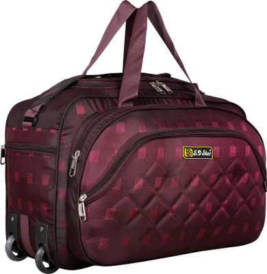 SD Star LIGHT WEIGHT TRAVEL DUFFEL BAG WITH MULTIPLE 5 POCKET PURPLE CHECKS Duffel With Wheels (Strolley)