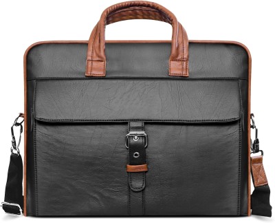 Khyati sales Black Color Faux Leather 10L Office Laptop Bag For Men BG56 Waterproof Messenger Bag(Black, 10 L)