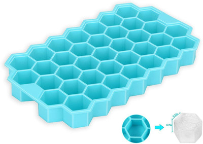 JMALL ™ Honeycomb Ice Cube Tray in 37 Cavity for Freezer Small Maker Ice Cubes (2 Pc ) Blue Silicone Ice Cube Tray(Pack of2)