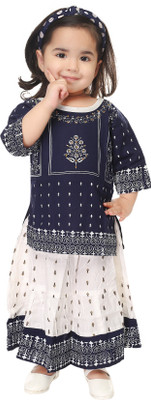 Smuktar garments Baby Girls Casual Top Skirt(NAVY)