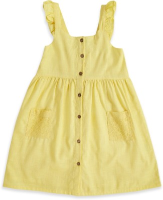 Pantaloons Junior Girls Midi/Knee Length Casual Dress(Yellow, Sleeveless)