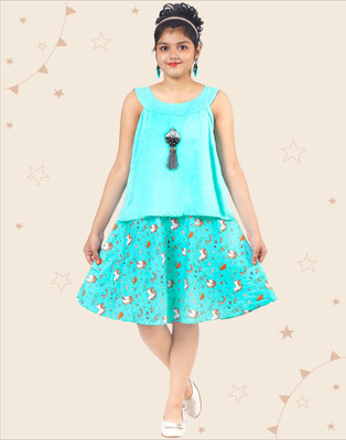 Kidotsav Girls Above Knee Party Dress(Light Green, Fashion Sleeve)