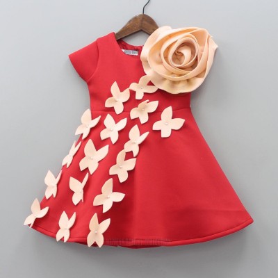 MUSKAN BEAUTY COLLECTION Girls Midi/Knee Length Casual Dress(Red, Sleeveless)