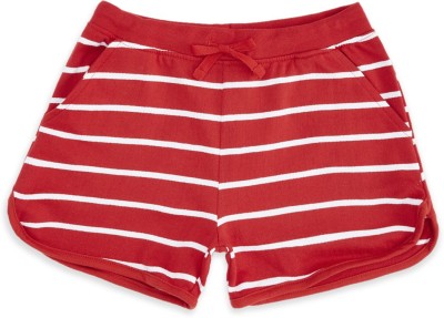 Pantaloons Junior Short For Girls Casual Striped Pure Cotton(Red, Pack of 1)