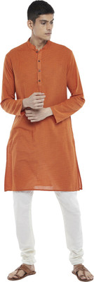 Indus Route by Pantaloons Men Self Design Straight Kurta(Orange)