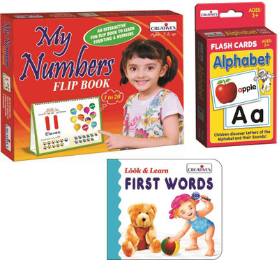 CREATIVE'S My Number Flip Book + Look- Learn Board Book- First Words + Alphabet- Flash Card(Multicolor)