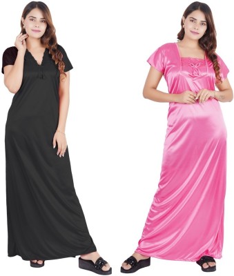 BeeSmart Women Nighty(Black, Pink)