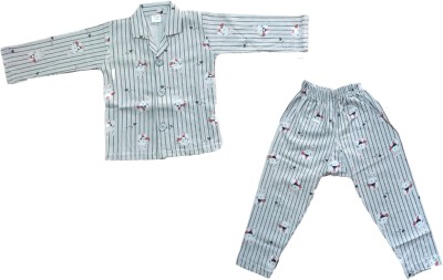 KK FASHION Baby Boys & Baby Girls Printed White Shirt & Pyjama set