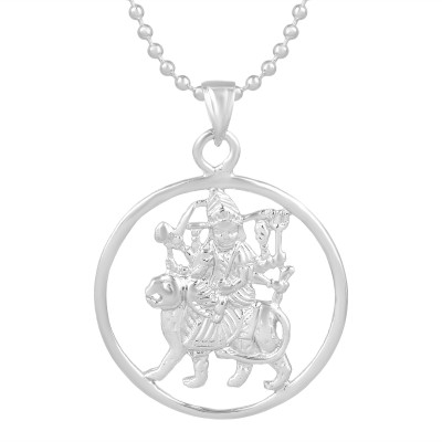 memoir Brass Silverplated Sherawali Ma Durga Chain Pendant Hindu Necklace Jewellery Silver Brass Locket Set