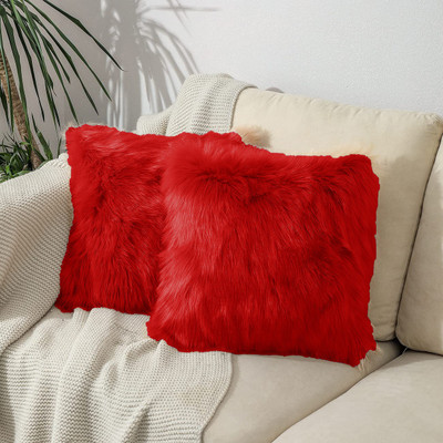 PICKKART Microfibre Solid Cushion Pack of 2(Red)