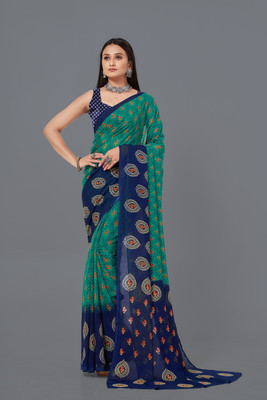 Divastri Printed Bollywood Georgette Saree(Green)