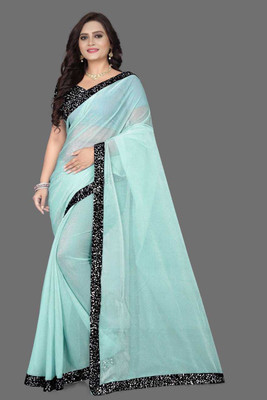 AKFABRICS Embellished Bollywood Lycra Blend Saree(Light Blue)