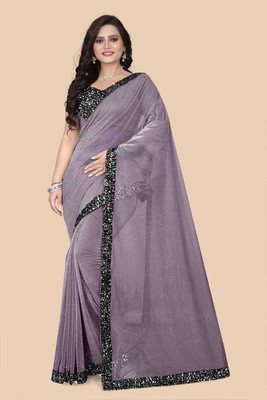 AKFABRICS Embellished Bollywood Lycra Blend Saree(Purple)