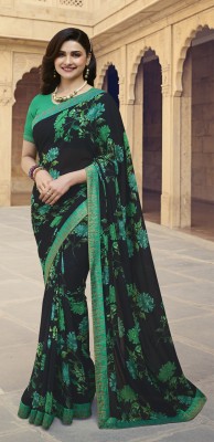 PHORIA STYLE Printed, Self Design, Graphic Print, Floral Print, Solid/Plain Bollywood Georgette, Chiffon Saree(Green, Blue)