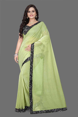 Shree Shyam Creation Embellished Bollywood Lycra Blend Saree(Light Green)