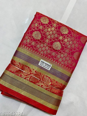 Ansari Fabrics Self Design Banarasi Pure Silk Saree(Multicolor)