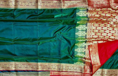 Ansari Fabrics Woven Banarasi Art Silk Saree(Green)