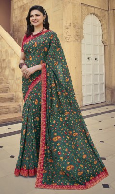 BLEESBURY Printed, Self Design, Graphic Print, Floral Print, Solid/Plain Bollywood Georgette, Chiffon Saree(Red, Green)