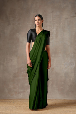 DIVYASHAKTI FASHION Solid/Plain Bollywood Satin Saree(Dark Green)