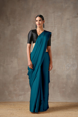 DIVYASHAKTI FASHION Solid/Plain Bollywood Satin Saree(Blue)