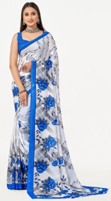 Leelavati Printed Bollywood Georgette Saree(White, Blue)