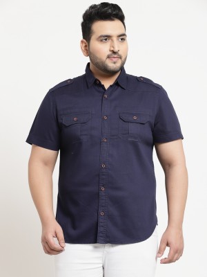 PLUSS Men Solid Casual Blue Shirt