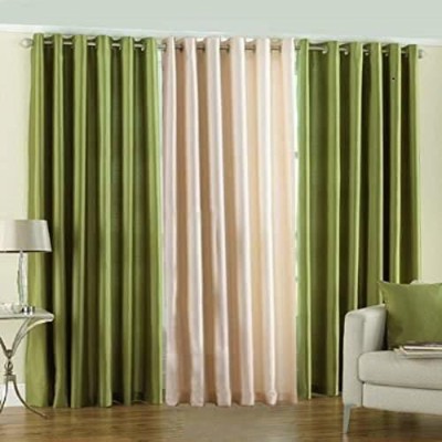 Radha Enterprises 213 cm (7 ft) Polyester Room Darkening Door Curtain (Pack Of 3)(Solid, Green, Cream)