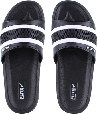 FLITE Men Flip Flops(Black, White , 10)