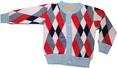 RUDRA KA Chevron/Zig Zag Round Neck Casual Baby Boys & Baby Girls Red Sweater