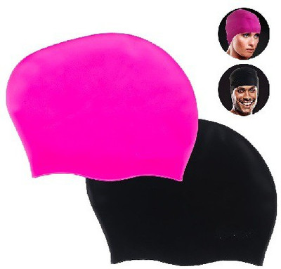 HHS SPORTS Silicone swimming cap pink & Black (pack of 2) Swimming Cap(Multicolor, Pack of 2)