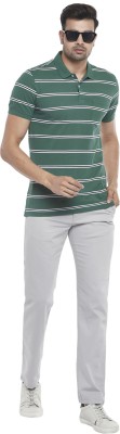 Byford by Pantaloons Striped Men Polo Neck Green T-Shirt