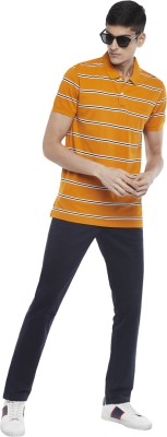 Byford by Pantaloons Striped Men Polo Neck Yellow T-Shirt