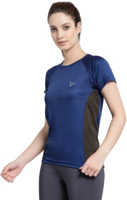 UZARUS Colorblock Women Round Neck Dark Blue T-Shirt