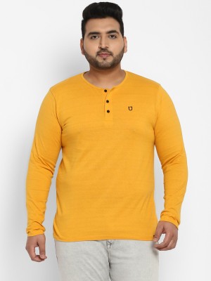 Urbano Plus Solid Men Henley Neck Yellow T-Shirt
