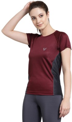 UZARUS Colorblock Women Round Neck Maroon T-Shirt