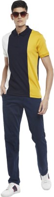 Urban Ranger by Pantaloons Colorblock Men Polo Neck Dark Blue T-Shirt