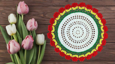 Ritikacraft Round Pack of 1 Table Placemat(Red, Cotton)