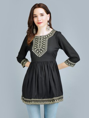 Sakshi Creation Casual Embroidered Women Black Top