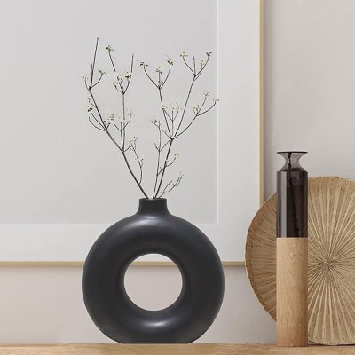 DINE HOUR BLACK DONUT VASE ( MEDIUM - 10 INCH ) Ceramic Vase(8 inch, Black)