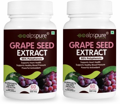 ALPSPURE Grape Seed Extract 500 mg Tablets supports Heart Health & Healthy Blood Pressure(2 x 60 Tablets)
