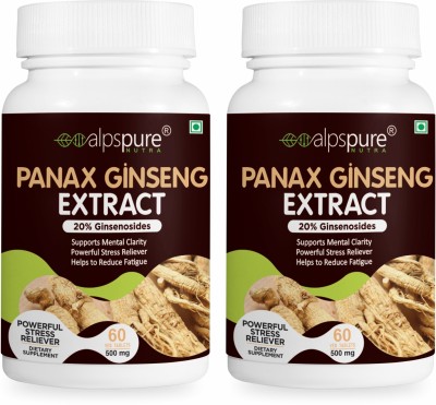 ALPSPURE Panax Ginseng Extract / Korean Ginseng 500 mg Powerful Stress Reliever Pack of-2(2 x 60 Tablets)