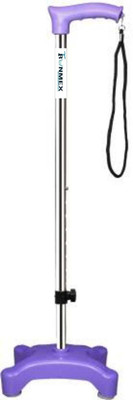 RUNMEX SURGICAL 4 Leg chrome Purple Height Adjustable With Hand Support Walking Stick