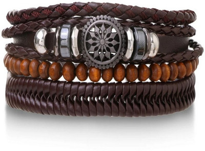 TASHKURST Leather Rhodium Bracelet Set(Pack of 4)