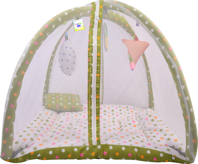 Toddylon New Born Baby Mosquito Net Bed With Cushioned Pillow Standard Crib(Fabric, Green)