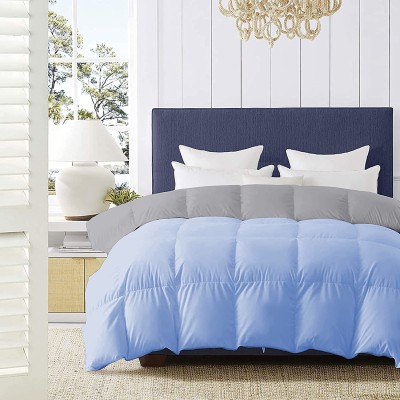 comofowell Solid Double Comforter for  Heavy Winter(Poly Cotton, Sky Blue & Grey)