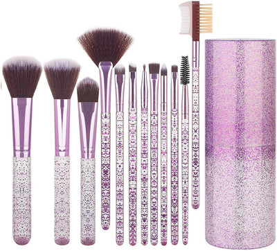 Gonegal Stylish Brush Case, Crystal Sparkle Handle Synthetic Foundation Brushes Blending(Pack of 12)