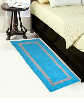 Woolpik Light Blue Polyester Runner(2 ft,  X 6 ft, Rectangle)