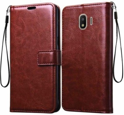 RUPELIK Flip Cover for Vintage Leather Magnetic Flip Wallet Back Cover Case for Samsung J2 2018(Brown, Cases with Holder, Pack of: 1)